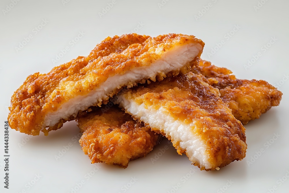 Crispy Golden Fried Chicken Cutlets Pieces on White Background Still Life Shot Crispy Golden Fried Chicken Cutlets Pieces on White Background Still Life Shot