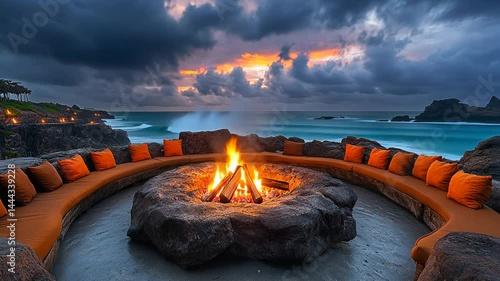 Wallpaper Mural Oceanfront Bonfire: Tranquil Sunset Gathering Torontodigital.ca