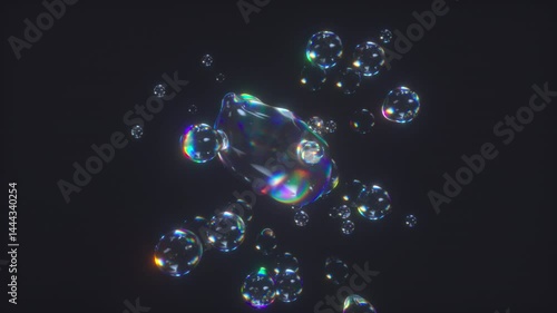 Metaball liquid transparent iridescent blobs. 3D rendering abstract multicolor moving flow bubbles. 4K looped animation.
