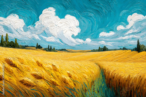Impressionist Wheat Field with Swirling Sky Painting
