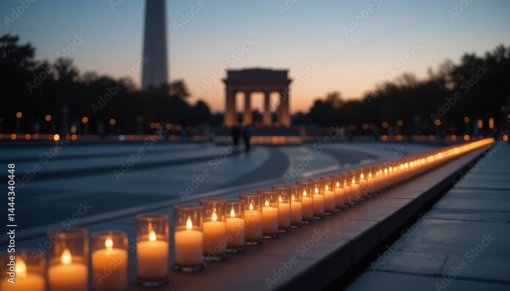 Illuminated Candle Pathway at Dusk Memorial Setting Tranquil Remembrance Illuminated Candle Pathway at Dusk Memorial Setting Tranquil Remembrance