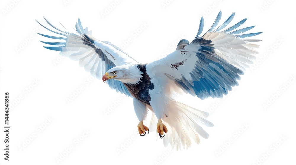 Obraz premium Powerful eagle soaring against a white background
