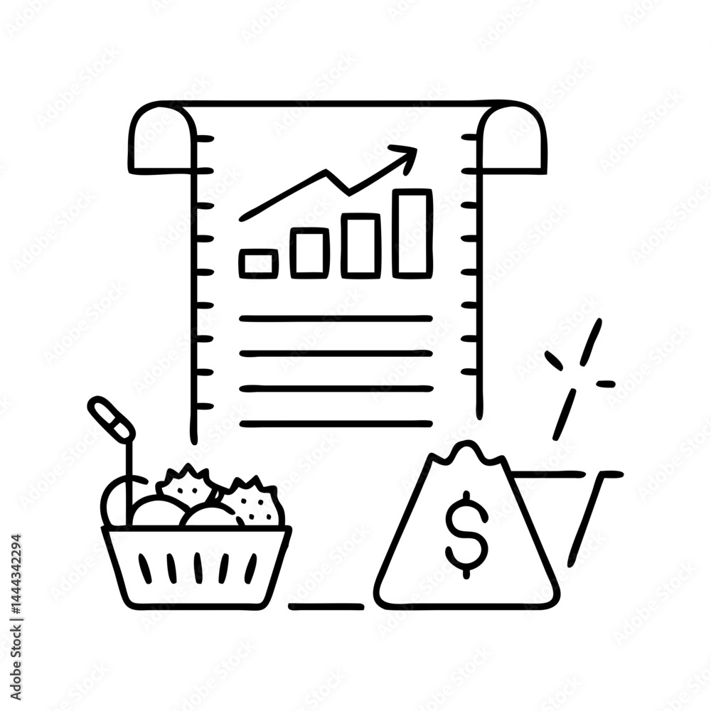 Obraz premium grocery bill rising icon, grocery bill rising line art - simple line art of grocery bill rising, perfect for grocery bill rising logos and icons