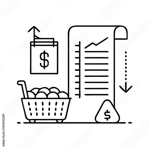 grocery bill rising icon, grocery bill rising line art - simple line art of grocery bill rising, perfect for grocery bill rising logos and icons
