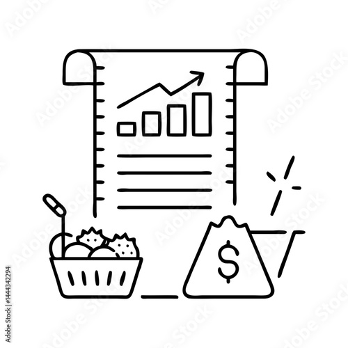 grocery bill rising icon, grocery bill rising line art - simple line art of grocery bill rising, perfect for grocery bill rising logos and icons