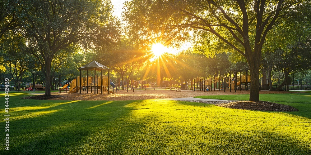 Obraz premium Golden Hour Playground: A Serene Sunset at the Park