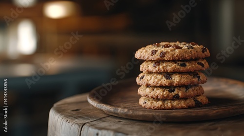 Wallpaper Mural Stack of Homemade Oatmeal Raisin Cookies on Wood Plate Torontodigital.ca