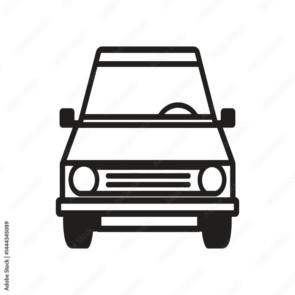 Obraz premium Car Front View Outline, Classic Vehicle Icon, Minimalist Black and White Design
