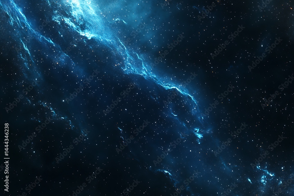 Fototapeta premium Scenic Deep Space Starfield Nebula with Blue Swirls, Distant Galaxy, Dark Background