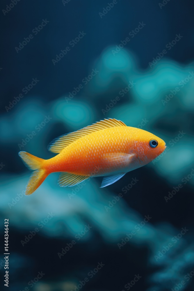 Fototapeta premium single fish swimming in clear and minimalistic aquarium evoking tranquility and simplicity