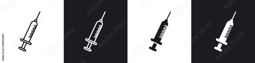 © Hunt - Syringe injection icon in thin line and Flat Design. © Hunt - Syringe injection icon in thin line and Flat Design.