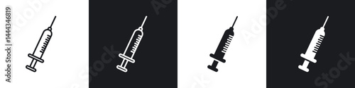 Syringe injection icon in thin line and Flat Design.