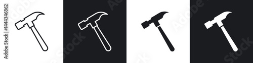 Hammer icon in thin line and Flat Design.