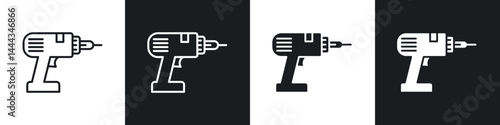 Drill icon in thin line and Flat Design.