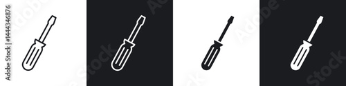 Screwdriver icon in thin line and Flat Design.