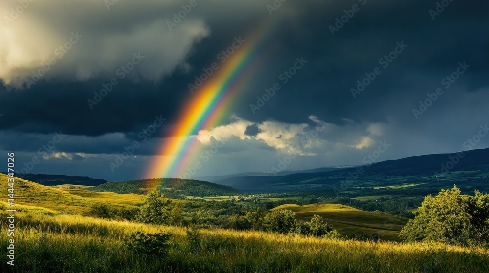 spectacular rainbow descends over a picturesque pastoral landsca spectacular rainbow descends over a picturesque pastoral landsca