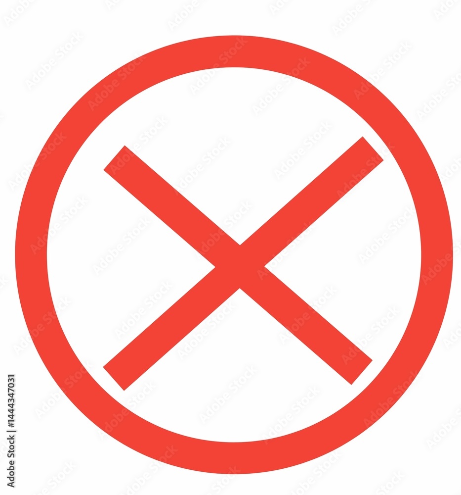 Illustration of symbol featuring a thick black 'X' centered within a solid red circle Illustration of symbol featuring a thick black 'X' centered within a solid red circle