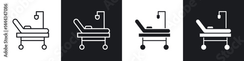 Hospital bed icon in thin line and Flat Design.