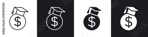 Scholarship icon in thin line and Flat Design.