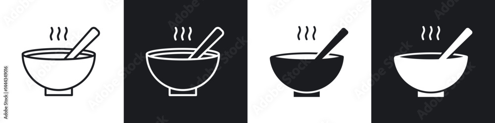 Bowl of soup icon in thin line and Flat Design. Bowl of soup icon in thin line and Flat Design.