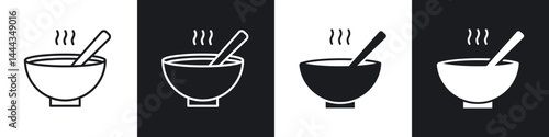 Bowl of soup icon in thin line and Flat Design.