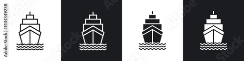 Ship icon in thin line and Flat Design.