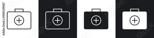 First aid kit icon in thin line and Flat Design.