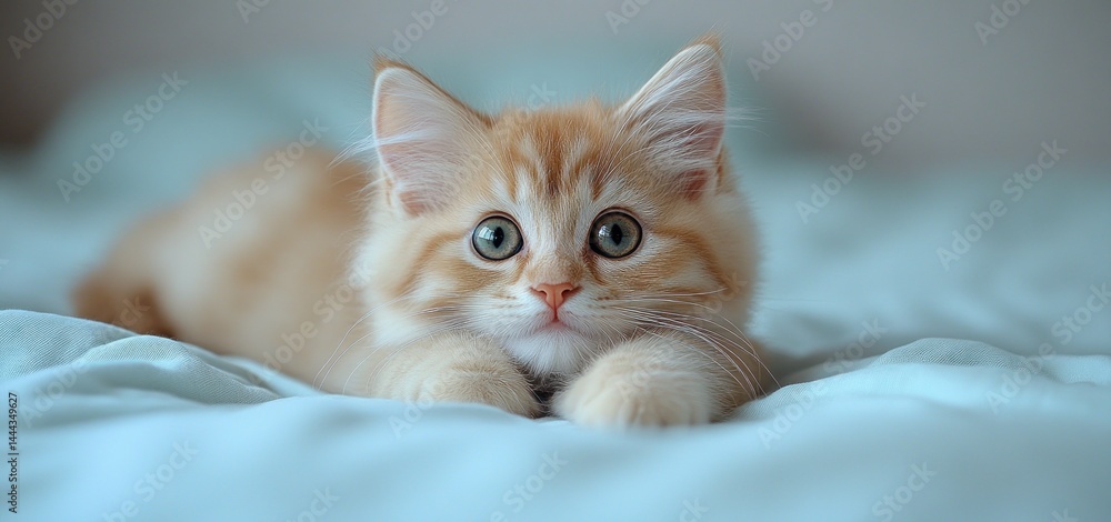 Adorable Fluffy Kitten on a Soft Blue Bed