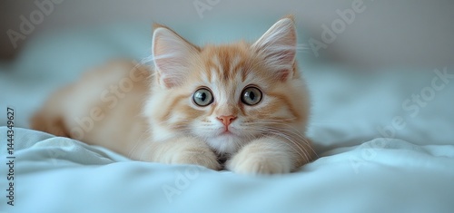 Obraz na płótnie Adorable Fluffy Kitten on a Soft Blue Bed w salonie