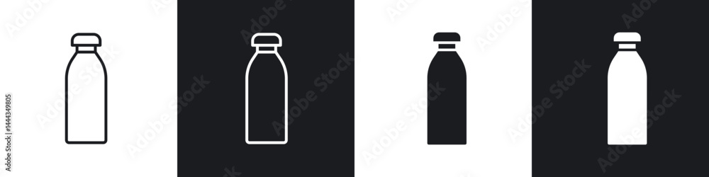 Bottle icon in thin line and Flat Design.
