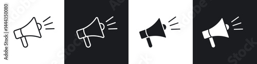Megaphone icon in thin line and Flat Design.