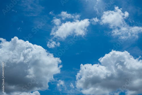 Blue sky white clouds and Beautiful puffy fluffy cumulus cloud, cloudscape background.