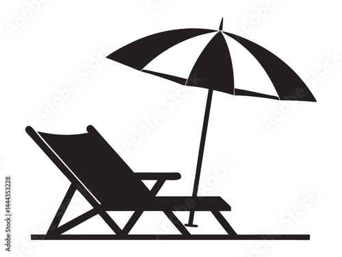 Beach chair vector silhouette, Beach umbrella and chair icon vector illustration on a white background 
