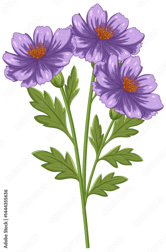 Obraz premium Vibrant Purple Flowers with Lush Green Leaves