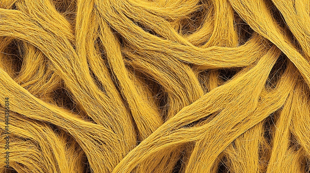 Fototapeta premium Close-up of Vibrant Yellow Yarn Strands Intertwined Texture Background