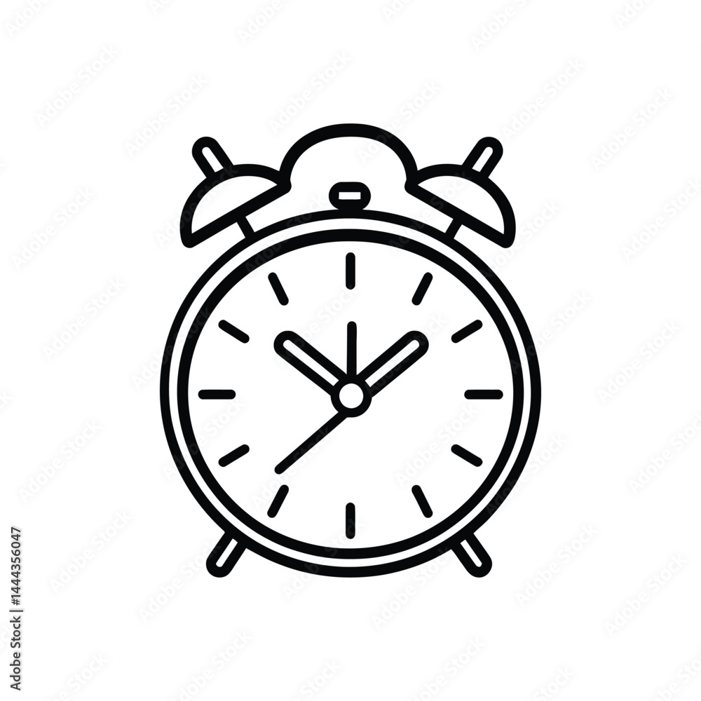 Classic Alarm Clock Outline Icon with Bell, Time, Minute Hands on Transparent Background Classic Alarm Clock Outline Icon with Bell, Time, Minute Hands on Transparent Background