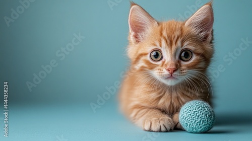 Adorable Ginger Kitten Playing with Toy Ball