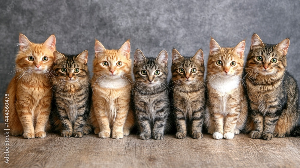 Fototapeta premium Six Adorable Kittens Sitting in a Row