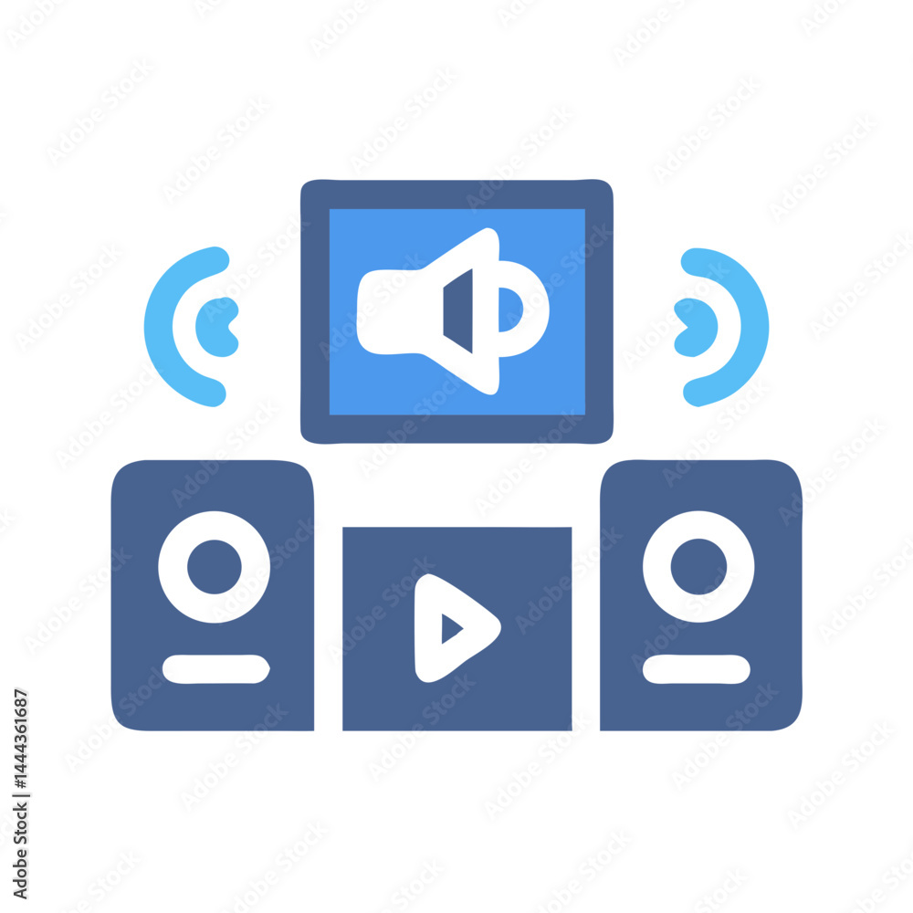 Stylish media player with speakers and sound waves Stylish media player with speakers and sound waves