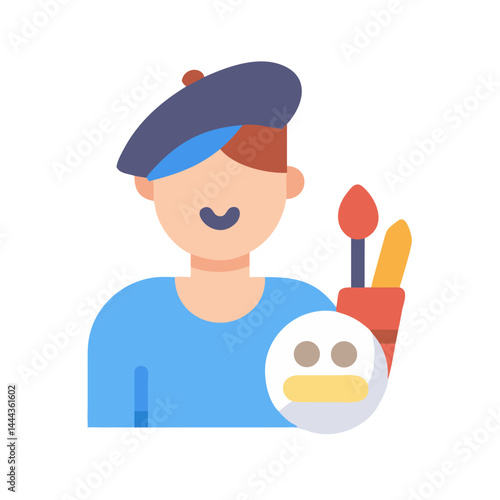 Flat Vector Image of an Artist with Paintbrushes