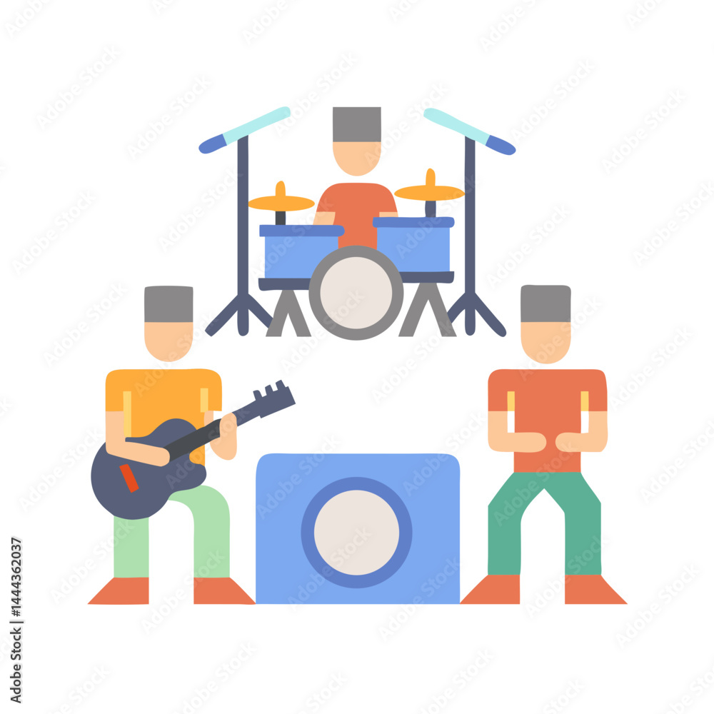 Fototapeta premium Musical Band Performance Icon With Flat Illustration Style