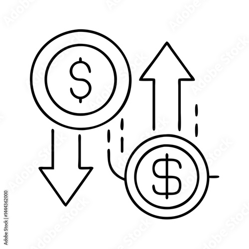 currency devaluation icon, currency devaluation line art - simple line art of currency devaluation, perfect for currency devaluation logos and icons