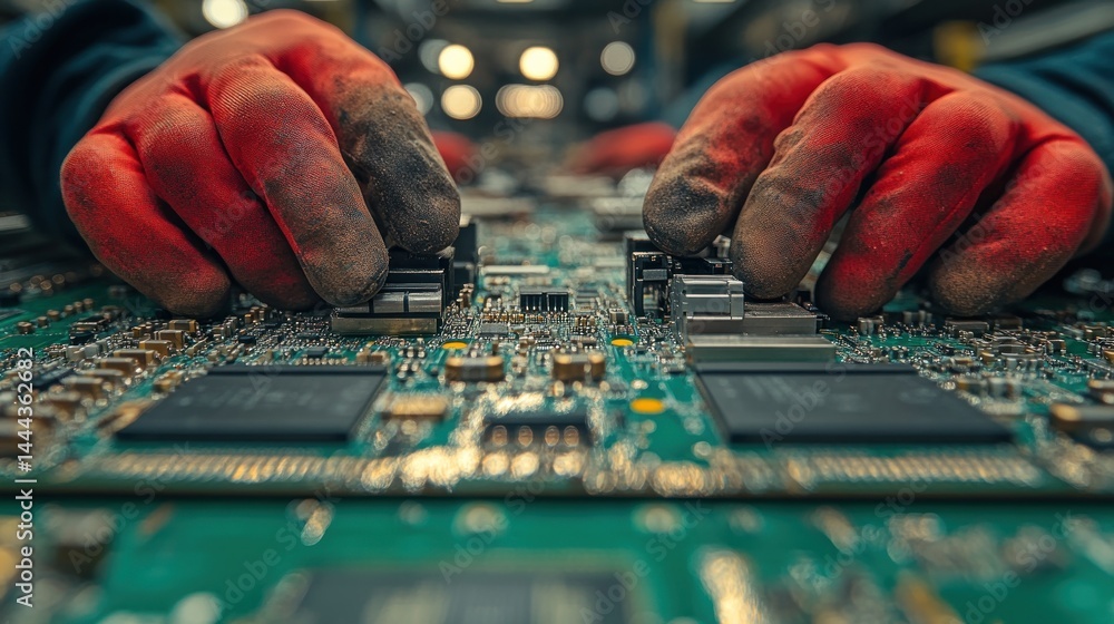 Close-up of Dirty Hands Working on Circuit Board