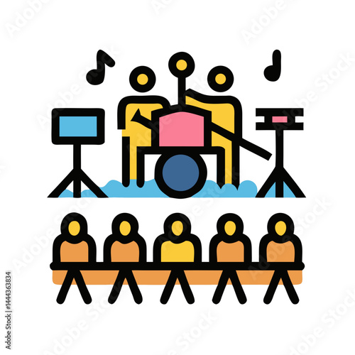 Live Music Performance with Audience, Stage, and Instruments