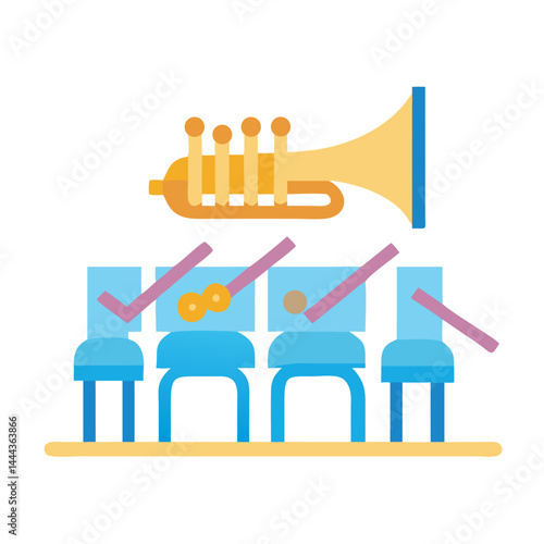 Audition Results: Trumpet and Chairs Illustration on Black Background