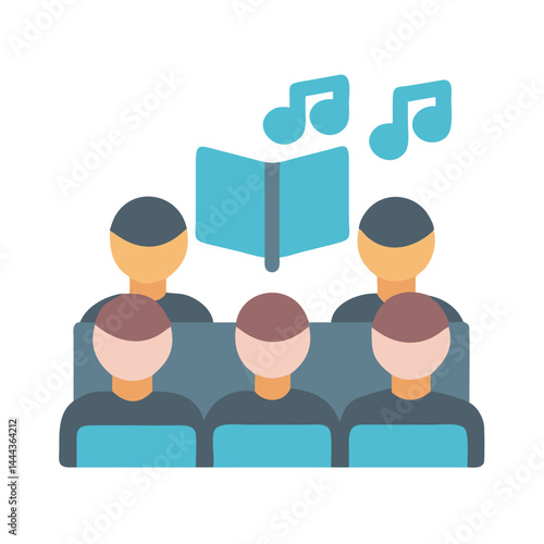 Choir illustration with music notes on black background