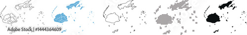Fiji Map Variations: Regional, Outline, and Stylized Representations on white background. vector illustration