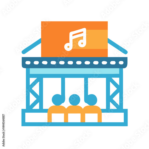 Music concert venue with audience on black background