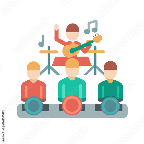 Band plays music to a small audience illustration