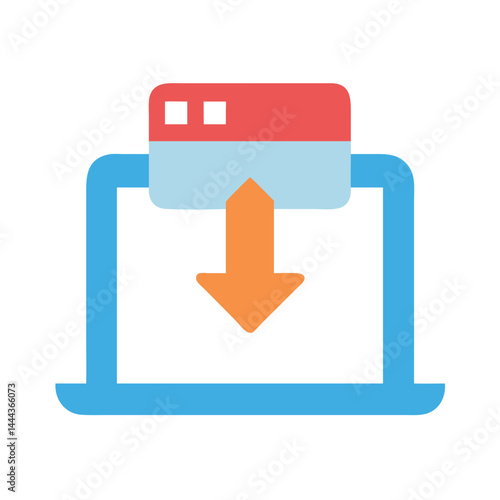 Laptop with arrow down icon indicating downloading process